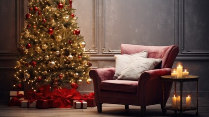 Embrace the warmth of the season in this simple Christmas living room. A cozy armchair and a small tree create an intimate holiday setting.