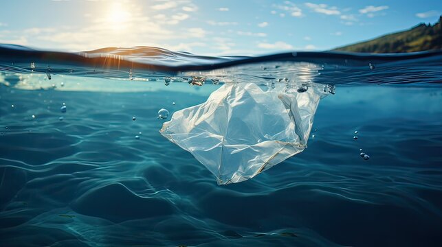 Plastic bag floating in the sea