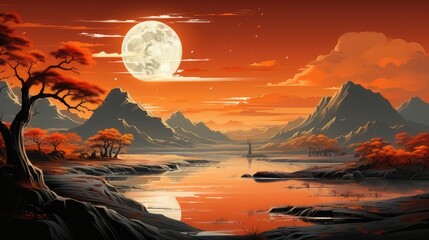 Lunar Landscape with Planet in the Background