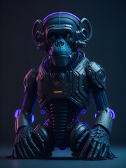 Fototapeta premium gorilla monkey robot in dark tones with futuristic neon