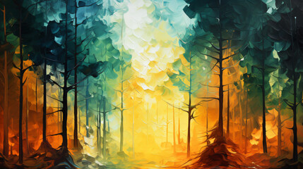 Abstract oil painting of forest and nature scenery, background or wallpaper