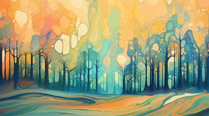 Abstract oil painting of forest and nature scenery, background or wallpaper