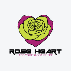 rose heart flower logo design vector 