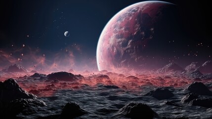 Lunar Terrain with Distant Planet on the Horizon