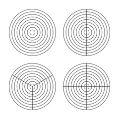 Wheel of life template. Simple coaching tool for visualizing all areas of life. Polar grid with segments and concentric circles. Blank polar graph paper. Circle diagram of life style balance. Vector.