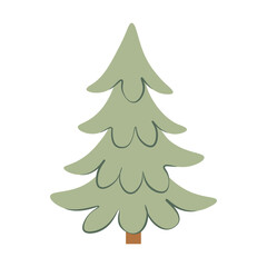 Obraz premium Flat green Christmas tree without toys isolated on white background