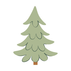 Flat green Christmas tree without toys isolated on white background