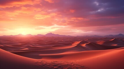 A breathtaking desert landscape with massive, ancient sand dunes and a vibrant, alien sky.