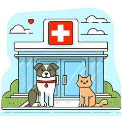 cat and dog in front of pet clinic