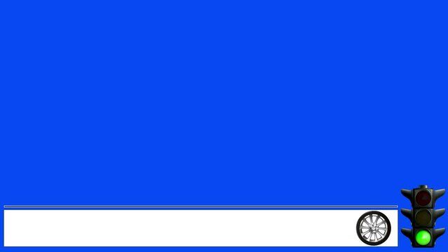 Simple lower third animation with car, wheel, traffic light, traffic rules, repair, automotive theme for car store, website on blue screen
