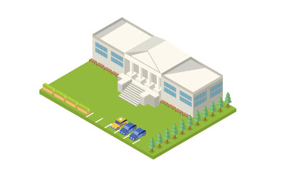 Isometric building, law and justice concept.on white background.3D design.isometric vector design Illustration.