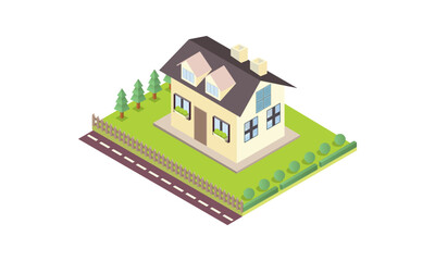 Isometric infographic elements representing suburban buildings.on white background.3D design.isometric vector design Illustration.