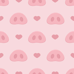 Pig nose and hearts cute vector seamless pattern
