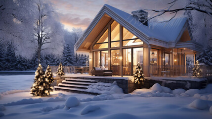 luxury villa in the mountains with snow