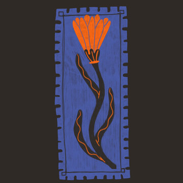 Neo Primitive Drawing Of Flower On Black Background