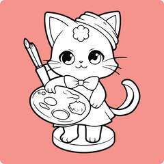 Cute Cat line art Illustration Template Design black and white Feline Coloring Page v13