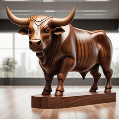 statue - wooden strong bull statue isolated on transparent background
