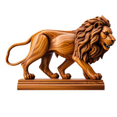 statue - wooden  furious lion statue isolated on transparent background (2)