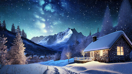Fototapeta premium winter landscape with house