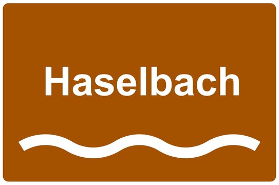 Illustration eines Flussnamenschildes des Flusses "Haselbach"	