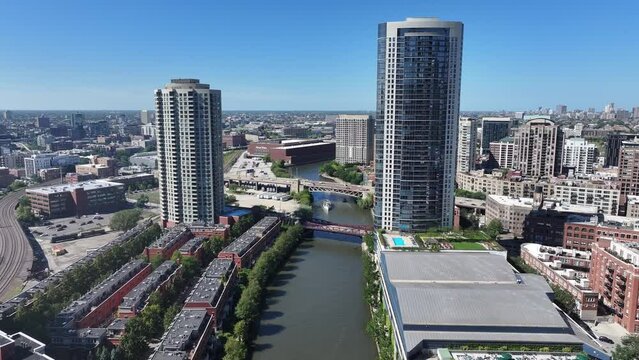 Ariel drone footage in downtown chy