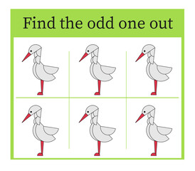 Obraz premium Task for development of attention and logic. Cartoon heron.