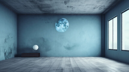 empty room with wall and a moon 
