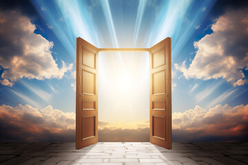 Gateway to the Heavenly Light, open doors to Paradise - obrazy, fototapety, plakaty