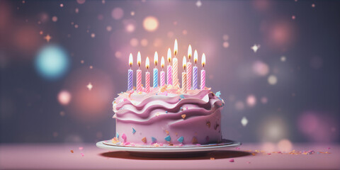 Birthday Cake with 11 Candles Pastel Color Party Invitation Gift Card Background Wallpaper Celebration