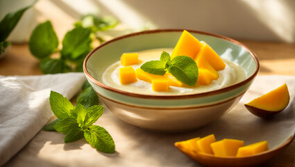 delicious dessert panna cotta with mango