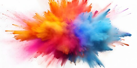 Explosion of coloured powder isolated on white background.
