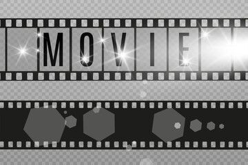 Set of film vector stripes isolated on transparent background.Film strip roll. Vector cinema background.	
