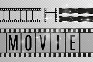 Set of film vector stripes isolated on transparent background.Film strip roll. Vector cinema background.	
