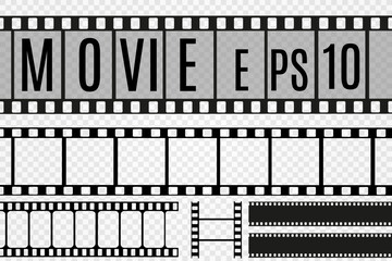 Set of film vector stripes isolated on transparent background.Film strip roll. Vector cinema background.	
