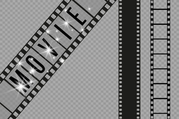 Set of film vector stripes isolated on transparent background.Film strip roll. Vector cinema background.	
