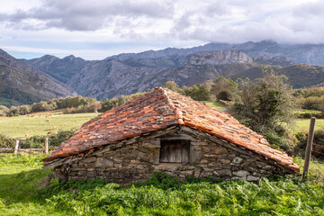 Antigua cabaña de pastores en el Parque Natural de Ponga, Asturias, España