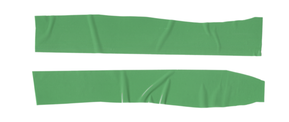 Set of green tapes on white background. Torn sticky tape, wrinkled adhesive pieces. 