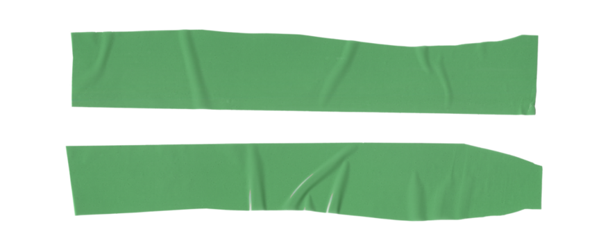 Set of green tapes on white background. Torn sticky tape, wrinkled adhesive pieces.  - Powered by Adobe