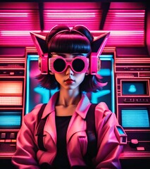 A woman with headphone