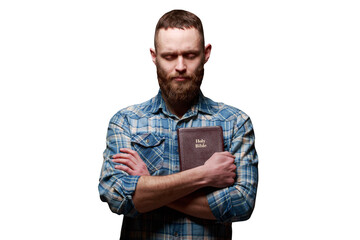Man reading and praying over Bible - 670174873