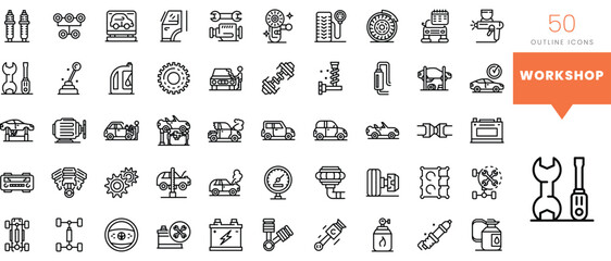 Set of minimalist linear workshop icons. Vector illustration