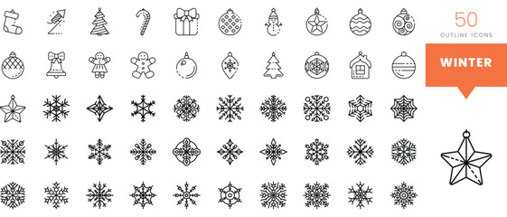 Set of minimalist linear winter icons. Vector illustration