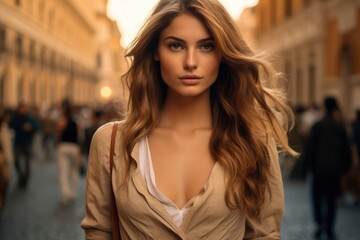 A young beautiful model on street the Vatican City.