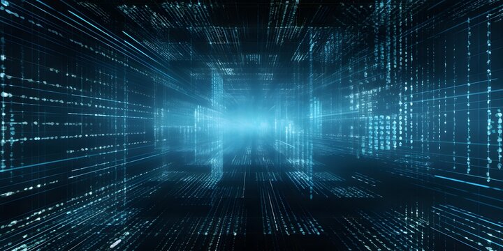  Digital binary code matrix background - 3D rendering of a scientific technology data binary code network conveying connectivity, complexity and data flood of modern digital age. 