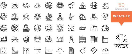 Set of minimalist linear weather icons. Vector illustration