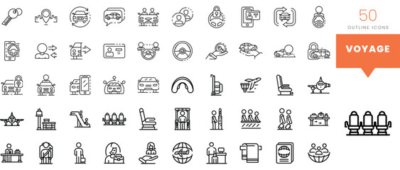 Set of minimalist linear voyage icons. Vector illustration