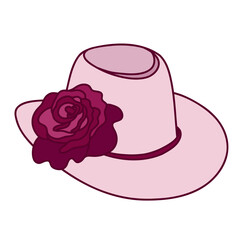 Retro cowgirl hat with rose. Vector illustration in pink color