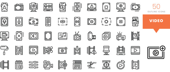 Set of minimalist linear video icons. Vector illustration