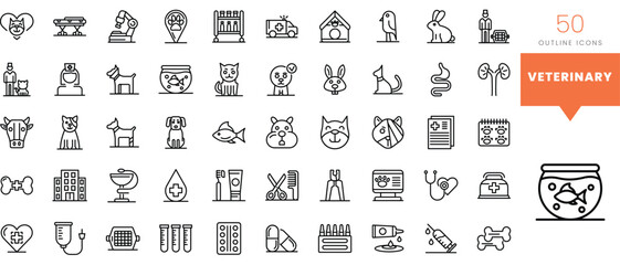Set of minimalist linear veterinary icons. Vector illustration