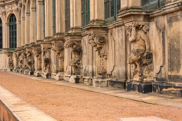 Fragment of inner courtyard of Zwinger Palace (Der Dresdner Zwinger). Rococo style Zwinger Palace...